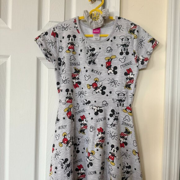 Disney Minnie/Mickey Mouse Big Girls Short Sleeve Dress Scrunchy Set Gray 10-12 - Picture 1 of 9